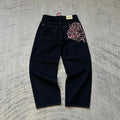 Vintage Low Waist Hip Hop Cherry Blossom Embroidered Jeans  Wide Leg Trousers Y2K Clothes Mens Womes Embroidered Baggy Jeans