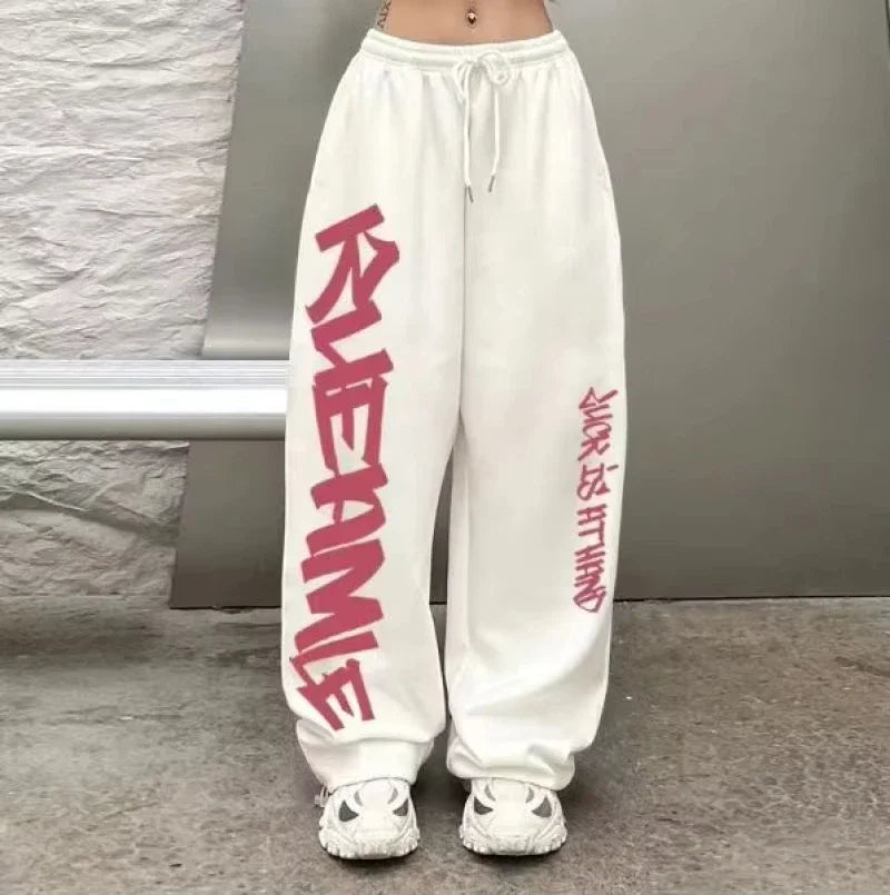 High Waist Hip-hop Sports Pants for Women Street Dance Y2K Letter Print Vintage Trousers Summer New Kids Fashion