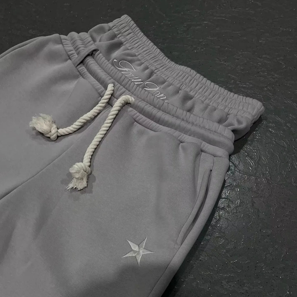 Harajuku Loose Double Waisted Sweatpants Y2K American Solid Color Letter Embroidery Casual Pants Hip Hop Drawstring Waist Jogger