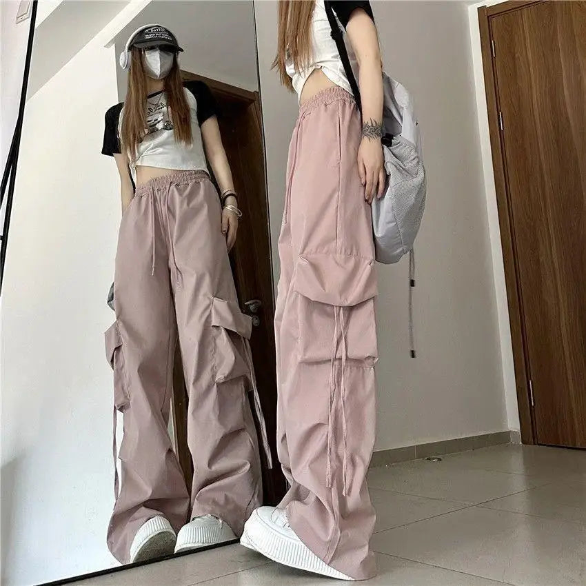 American Women's Overalls Retro Quick Drying Summer High Straight Wide Leg Streamers Loose Casual Floor Length Trousers Trend