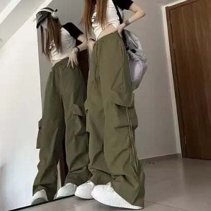 American Women's Overalls Retro Quick Drying Summer High Straight Wide Leg Streamers Loose Casual Floor Length Trousers Trend