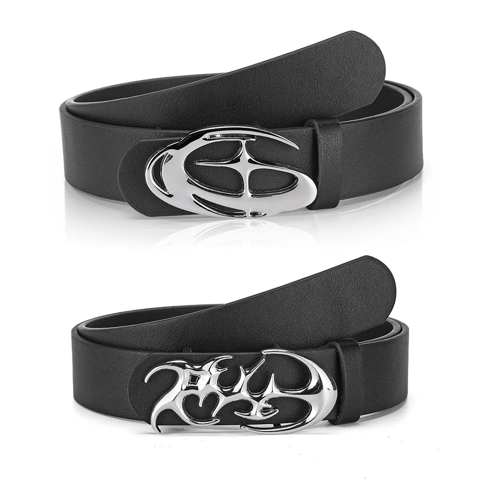 Creative Men's Geometric Automatic Buckle PU Belt Fashionable Men's Paired With Shorts Casual Pants Unique Design For Men