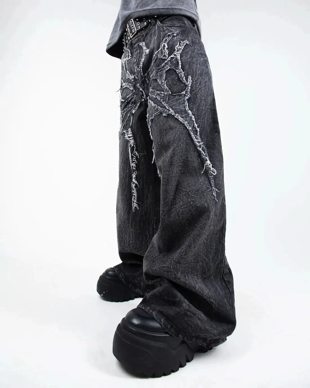 Gothic Retro Baggy Unisex Mopping Pants Y2K Phantom Jeans High Street Spider Embroidered Patch Hip Hop Streetwear Straight Jeans