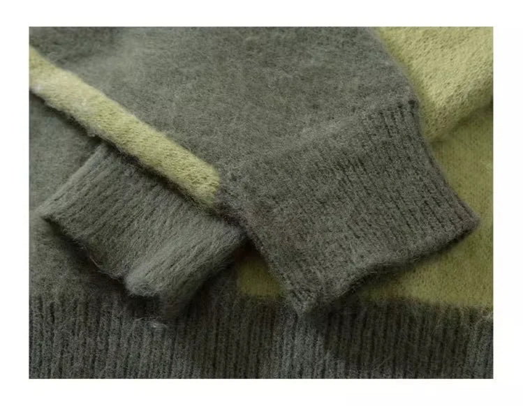 Cartoon Cat Graphic Knitted Sweater Men Oversized Hip Hop Streetwear Autumn Winter Pullover Black Loose Casual Jumper