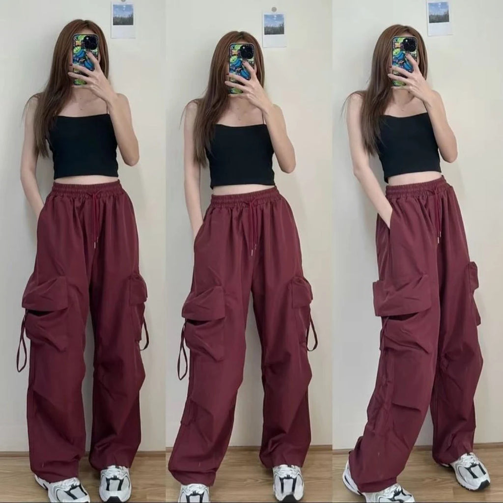 American Women's Overalls Retro Quick Drying Summer High Straight Wide Leg Streamers Loose Casual Floor Length Trousers Trend