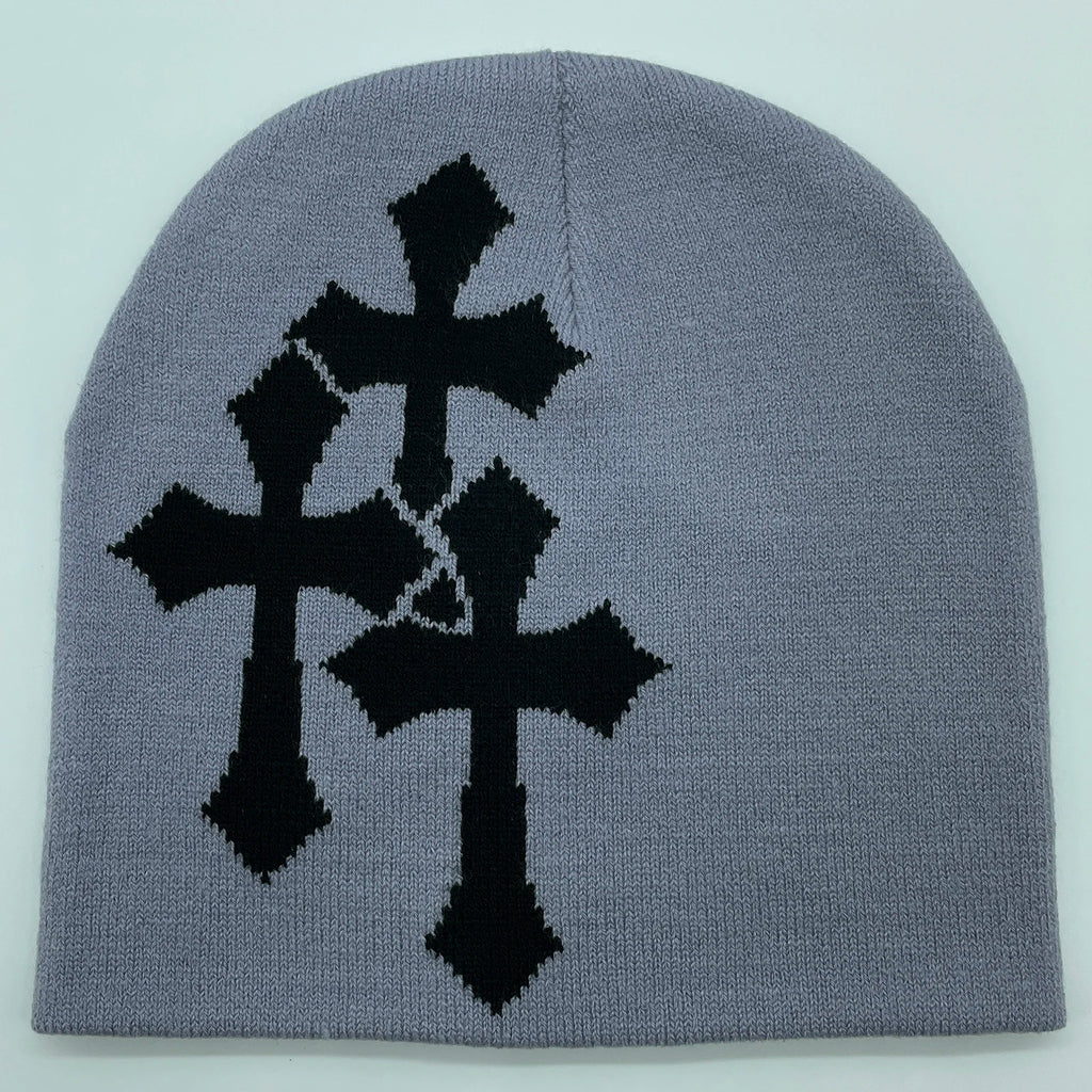 Y2K Crucifix Jacquard Knitted Hat, European and American Popularity Hip Hop Hat, Street Trend Fashion Personality Adult Hat