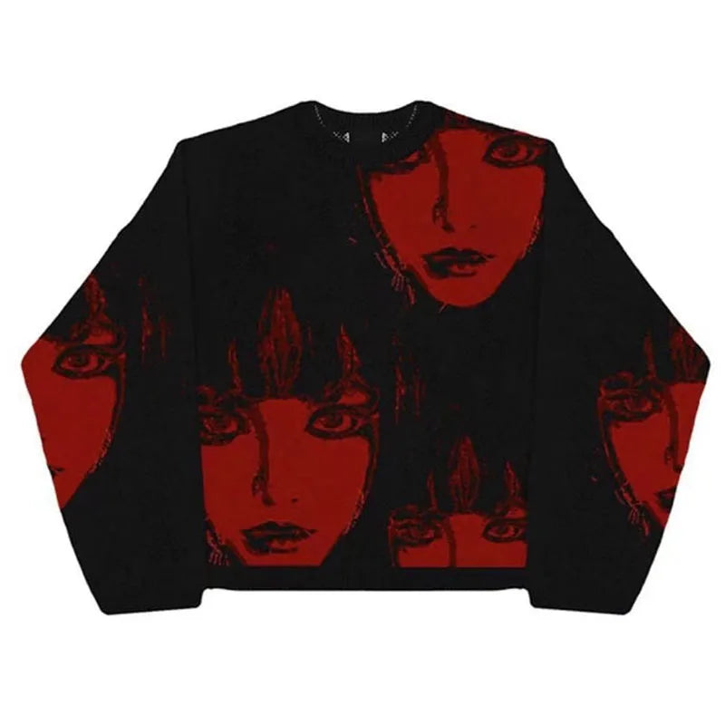 Y2k Women Aesthetic Y2k Clothes Top Portrait Black Streetwear Men Gothic Pullover Autumn Knitted Sweater Harajuku Cotton Sweater