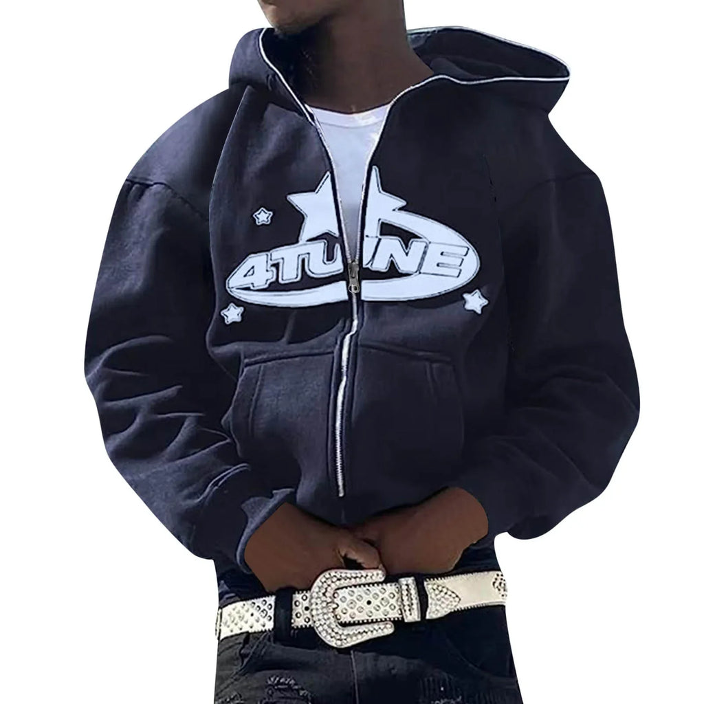 Zip Up Hoodies Cardigan Hooded Warmth Sweatshirt Aesthetics Letter Print Trend Casual Hip Hop Y2k New Sweatshirts Men's Clothing