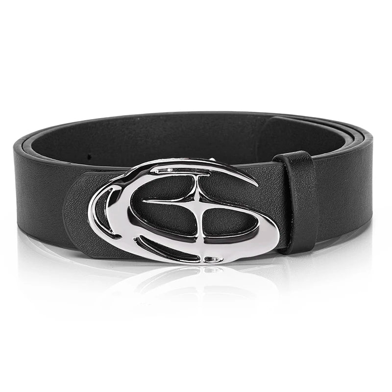 Creative Men's Geometric Automatic Buckle PU Belt Fashionable Men's Paired With Shorts Casual Pants Unique Design For Men