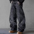 Street Gothic Retro High Waisted Wide Leg Trousers 2025 Y2k Hip Hop Baggy Jeans Men's Street Fashion Raw Edge Embroidered Jeans