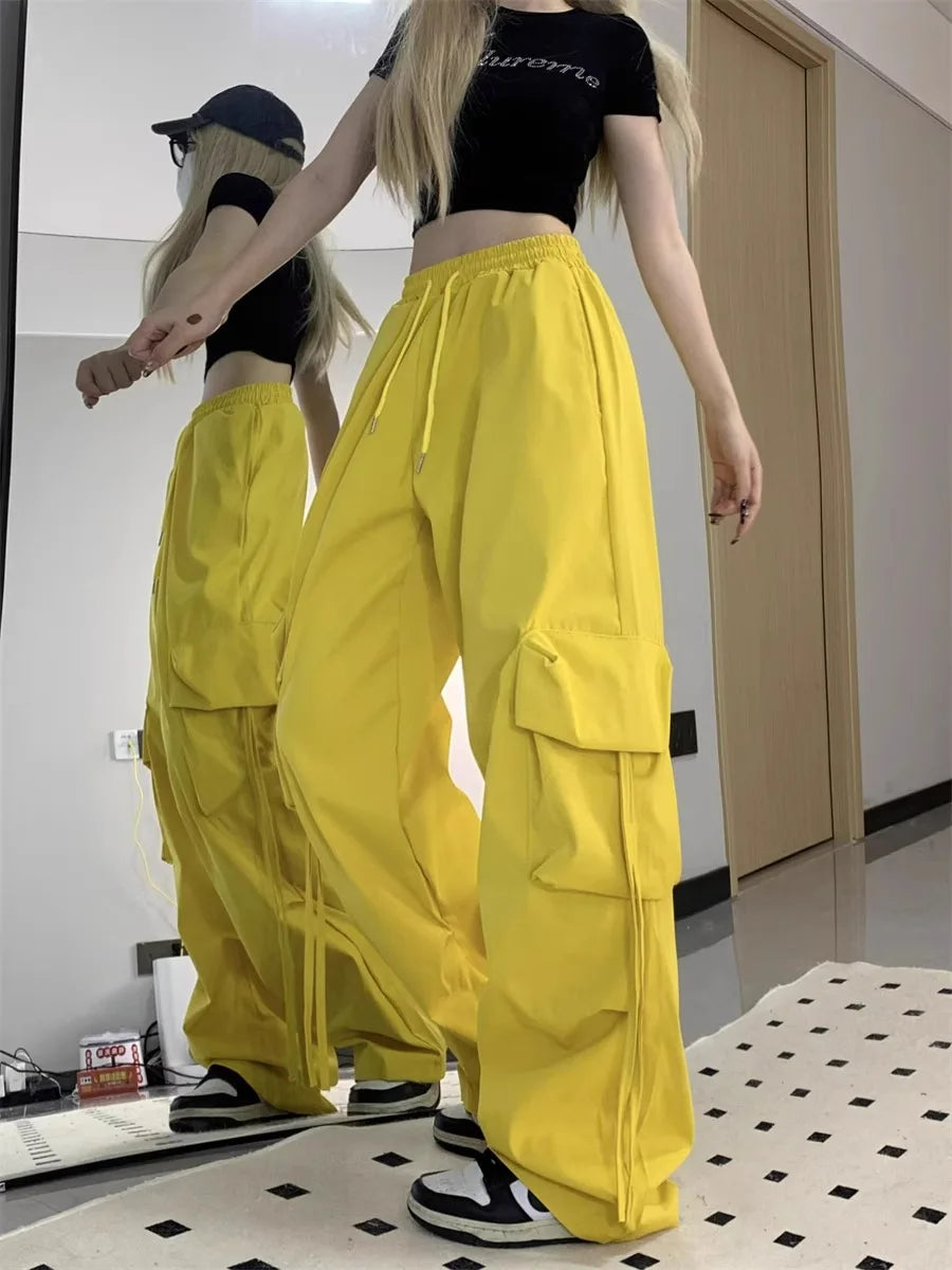 American Women's Overalls Retro Quick Drying Summer High Straight Wide Leg Streamers Loose Casual Floor Length Trousers Trend