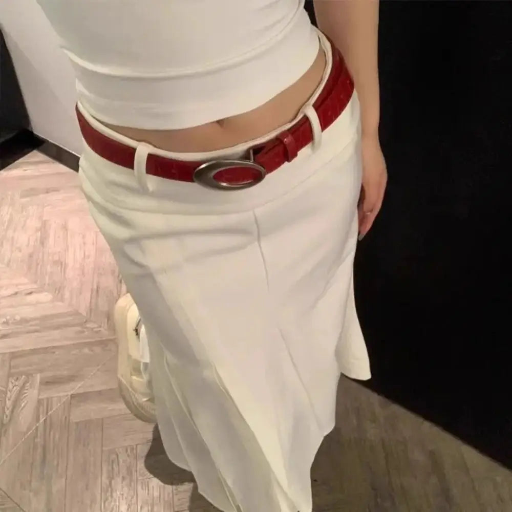 Adjustable Women's Crocodile-patterned Belt Simple Pin Buckle Imitation Leather Waist Belt Red Black Dress Waistband