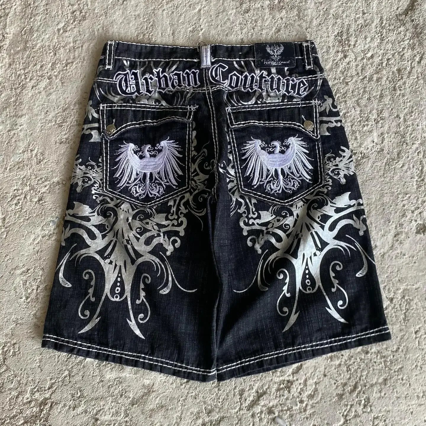 Streetwear Denim Shorts Mens Embroidery American Hip Hop Printed Loose Shorts Gothic Retro Harajuku Fashion Y2K New Shorts