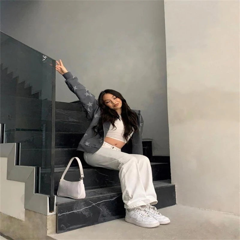 Y2K Hoodies Women Harajuku Star Print Loose Sweatshirt Trousers Hip Hop Punk Long Sleeve Pocket Men Tops Sweatpant Streetwear