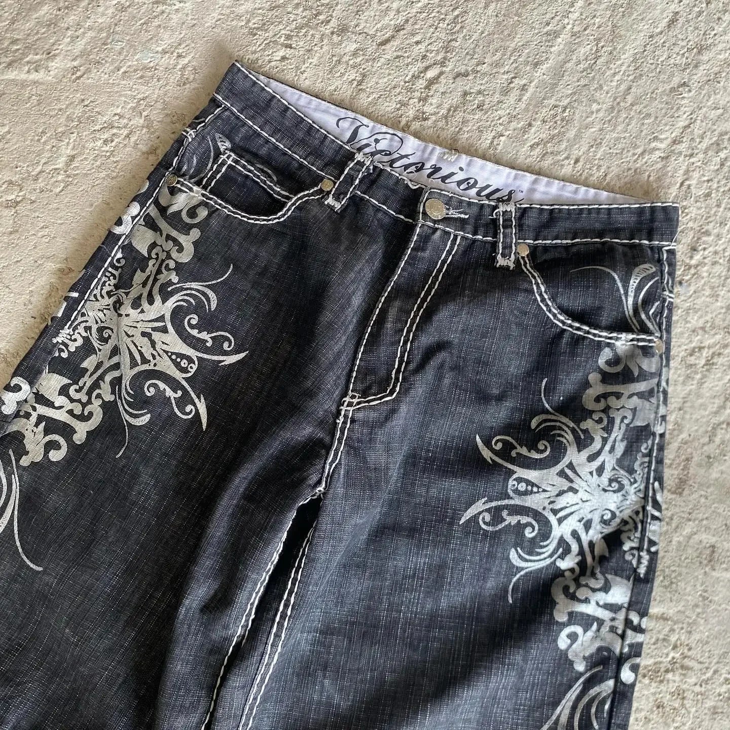 Streetwear Denim Shorts Mens Embroidery American Hip Hop Printed Loose Shorts Gothic Retro Harajuku Fashion Y2K New Shorts