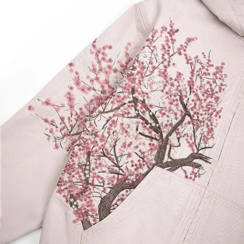 Harajuku Plum Tree Embroidered Oversized Pink Zipper Hoodies For Men and Women Y2K New Gothic Fashion Retro Street Sweatshirts