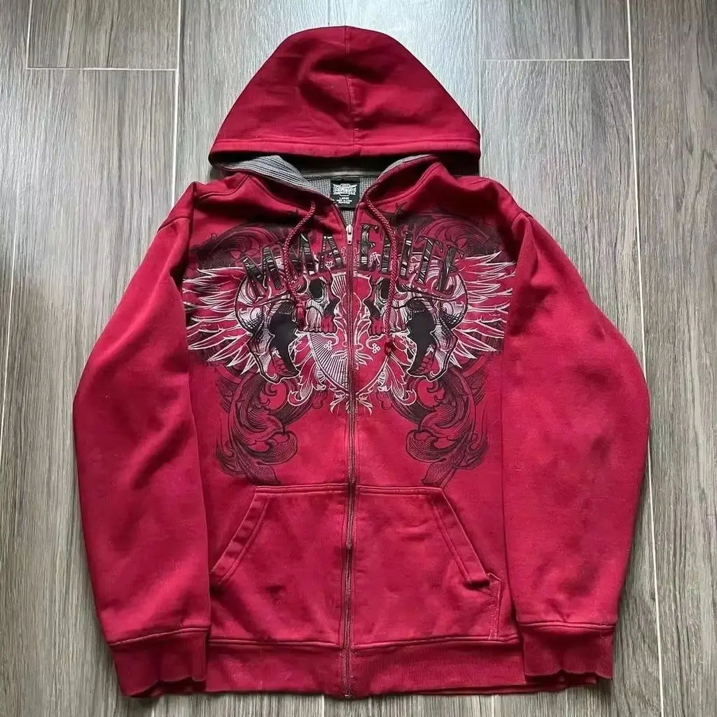 Harajuku Plum Tree Embroidered Oversized Pink Zipper Hoodies For Men and Women Y2K New Gothic Fashion Retro Street Sweatshirts