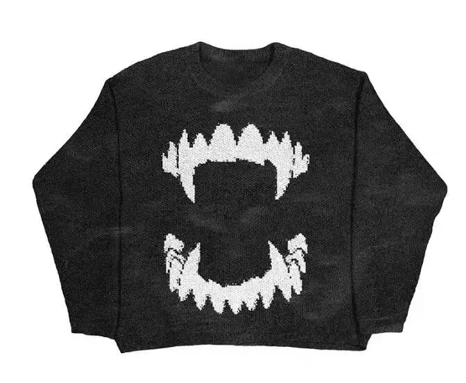 Y2k Women Aesthetic Y2k Clothes Top Portrait Black Streetwear Men Gothic Pullover Autumn Knitted Sweater Harajuku Cotton Sweater