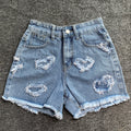 Korean Summer Y2K High Waist Jorts LOVE Heart Shaped Pattern Women's Denim Shorts Casual Jeans Chic Straight Washed Hot Pants