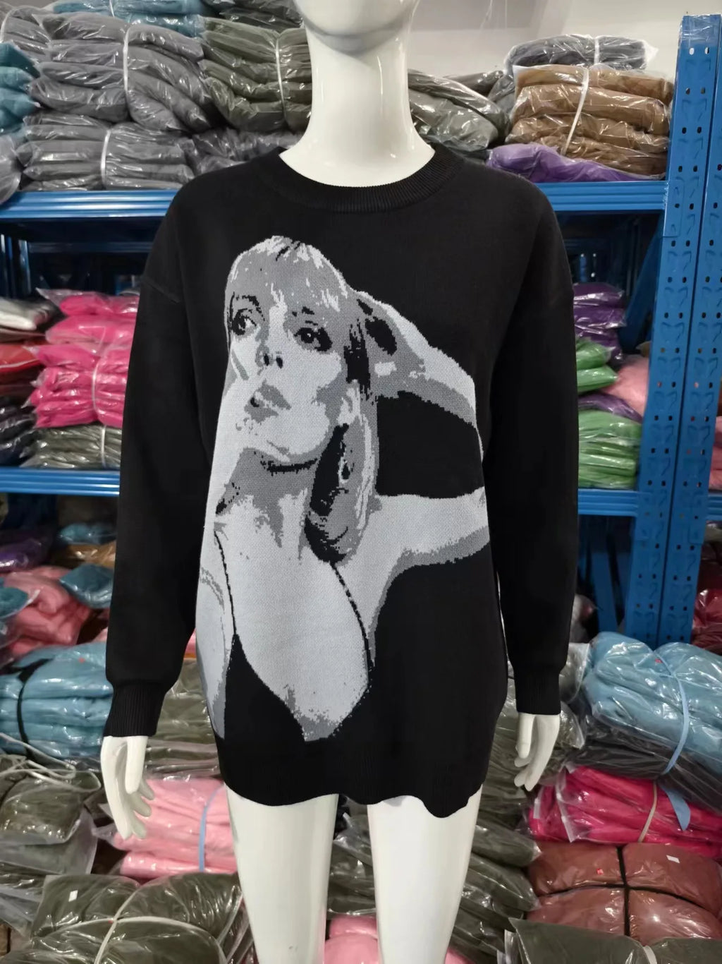 Casual Commuter Style Oversized round Neck Knitwear Women's Pullover Sweater Geometric Pattern Long Sleeve Comfortable Leisure