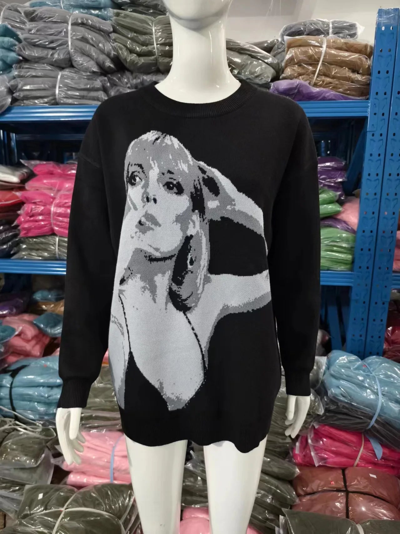 Casual Commuter Style Oversized round Neck Knitwear Women's Pullover Sweater Geometric Pattern Long Sleeve Comfortable Leisure