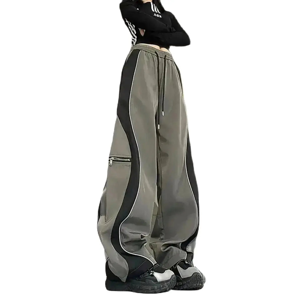 Y2K Line Design Pant Women Drawstring Pockets Wide Leg Chic Punk Pants Baggy Striped Sports Sweatpants Parachute Jogger Trousers