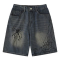 Y2K Blue Denim Shorts Spider Cobweb Printed Summer Loose Casual Jeans Shorts Fashion Harajuku Hip Hop Streetwear Shorts for Men