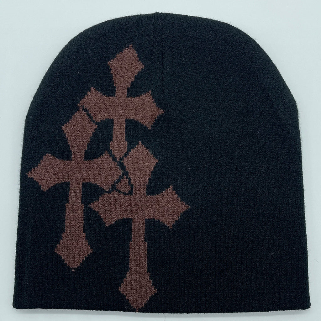 Y2K Crucifix Jacquard Knitted Hat, European and American Popularity Hip Hop Hat, Street Trend Fashion Personality Adult Hat