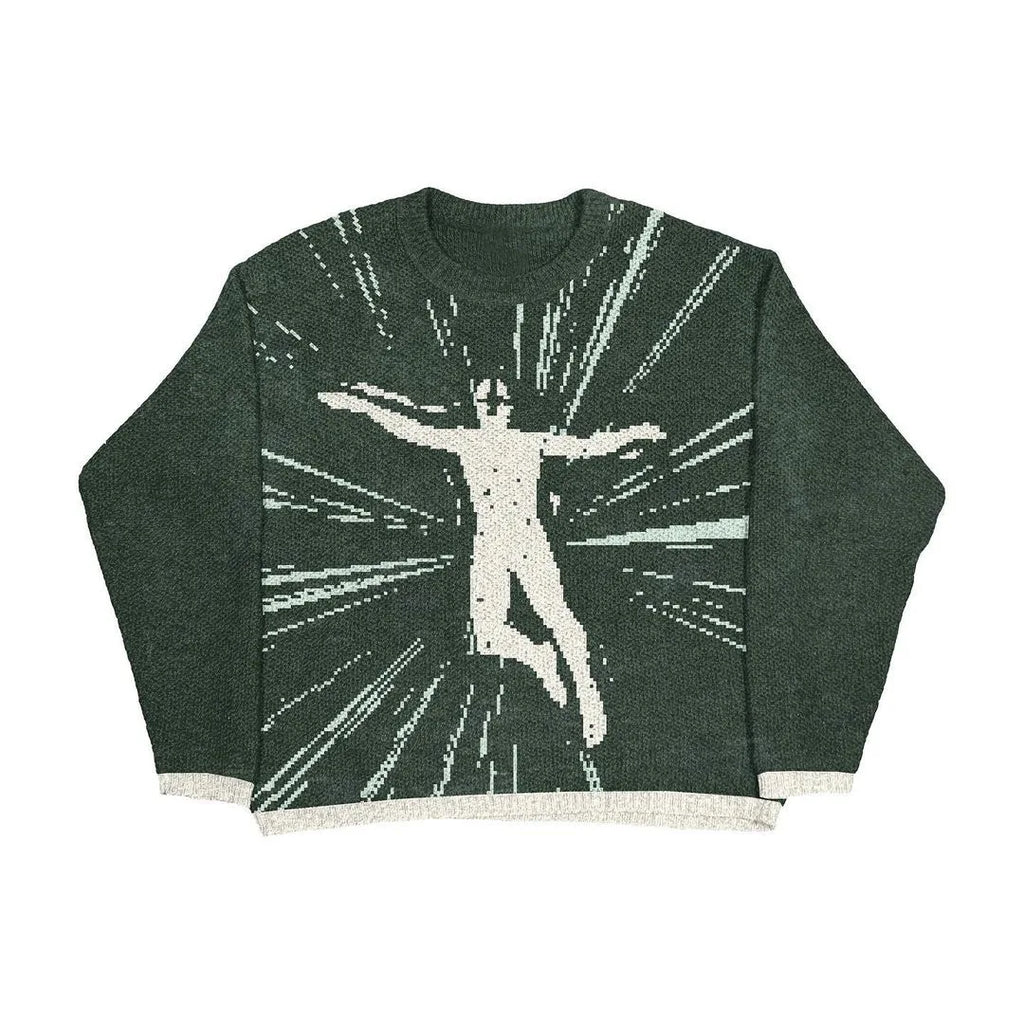 Casual Commuter Style Oversized round Neck Knitwear Women's Pullover Sweater Geometric Pattern Long Sleeve Comfortable Leisure