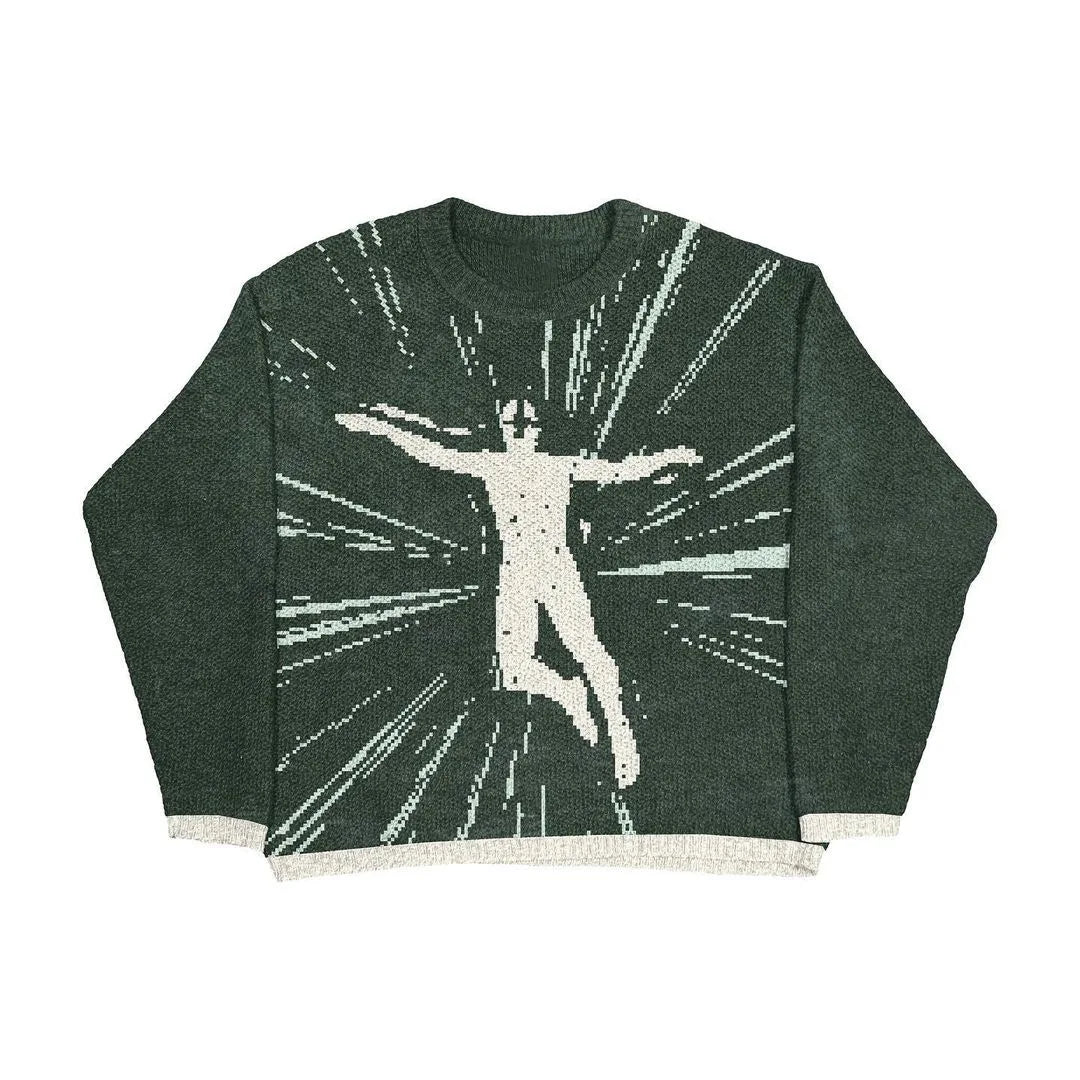 Casual Commuter Style Oversized round Neck Knitwear Women's Pullover Sweater Geometric Pattern Long Sleeve Comfortable Leisure