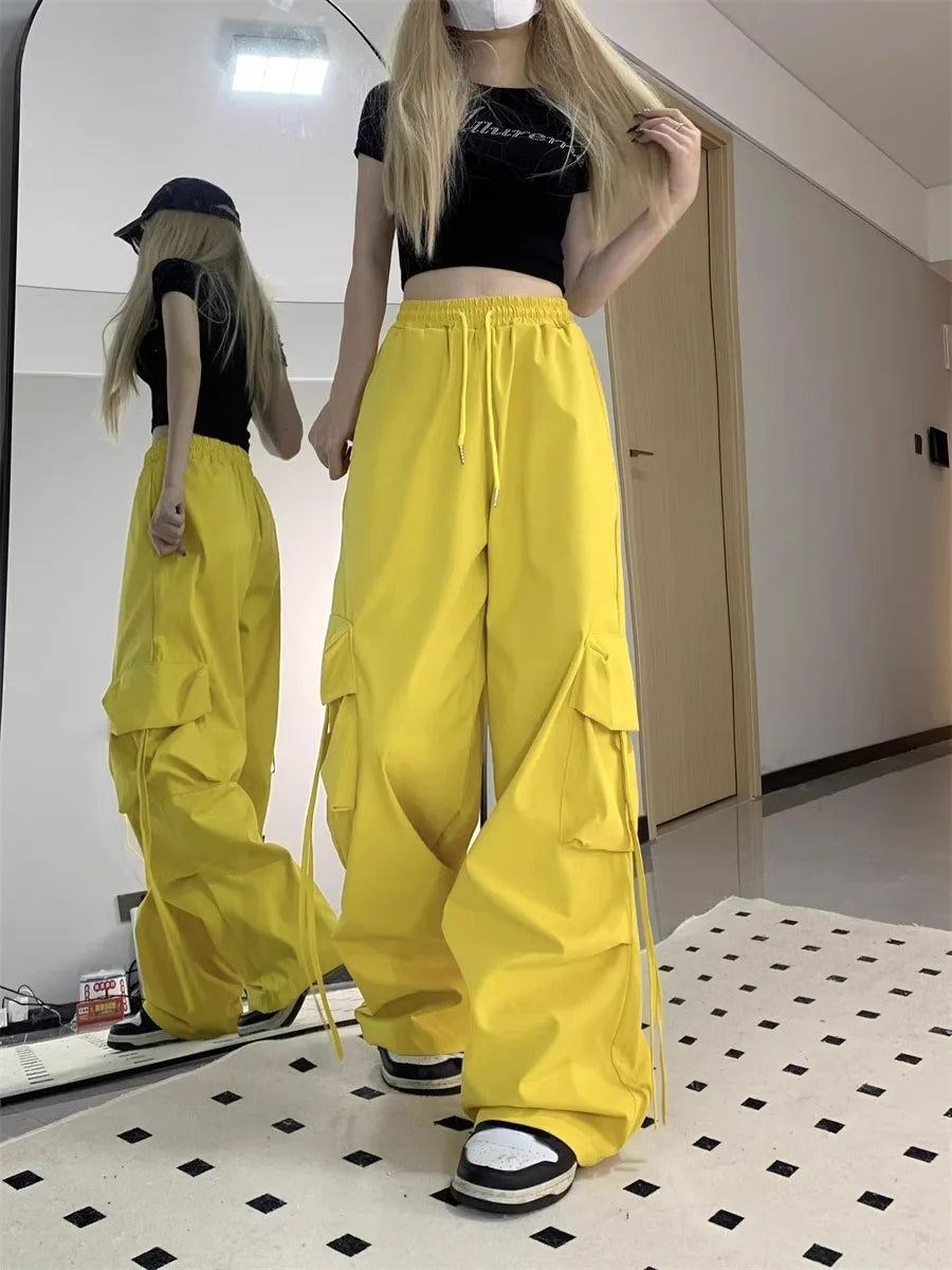 American Women's Overalls Retro Quick Drying Summer High Straight Wide Leg Streamers Loose Casual Floor Length Trousers Trend