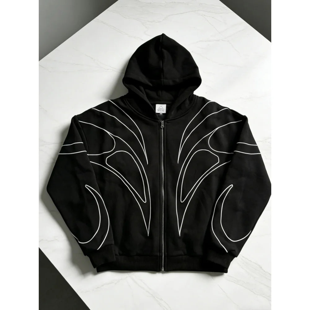 2026 American Style Oversized Embroidered Hoodie Mens Womens Street Hip Hop Unique Double Zipper Design Casual Sweatshirt
