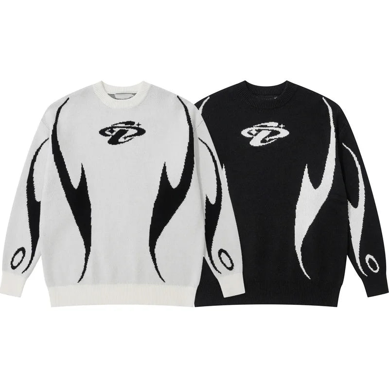 Casual Commuter Style Oversized round Neck Knitwear Women's Pullover Sweater Geometric Pattern Long Sleeve Comfortable Leisure