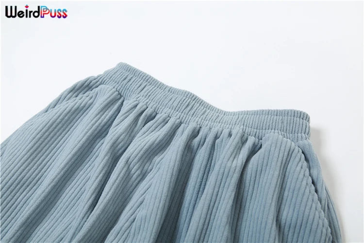 Weird Puss Y2K Casual Wide-Leg Pants Women Autumn Loose Simple Basic Pocket High Waist Trousers Corduroy Streetwear Long Bottoms