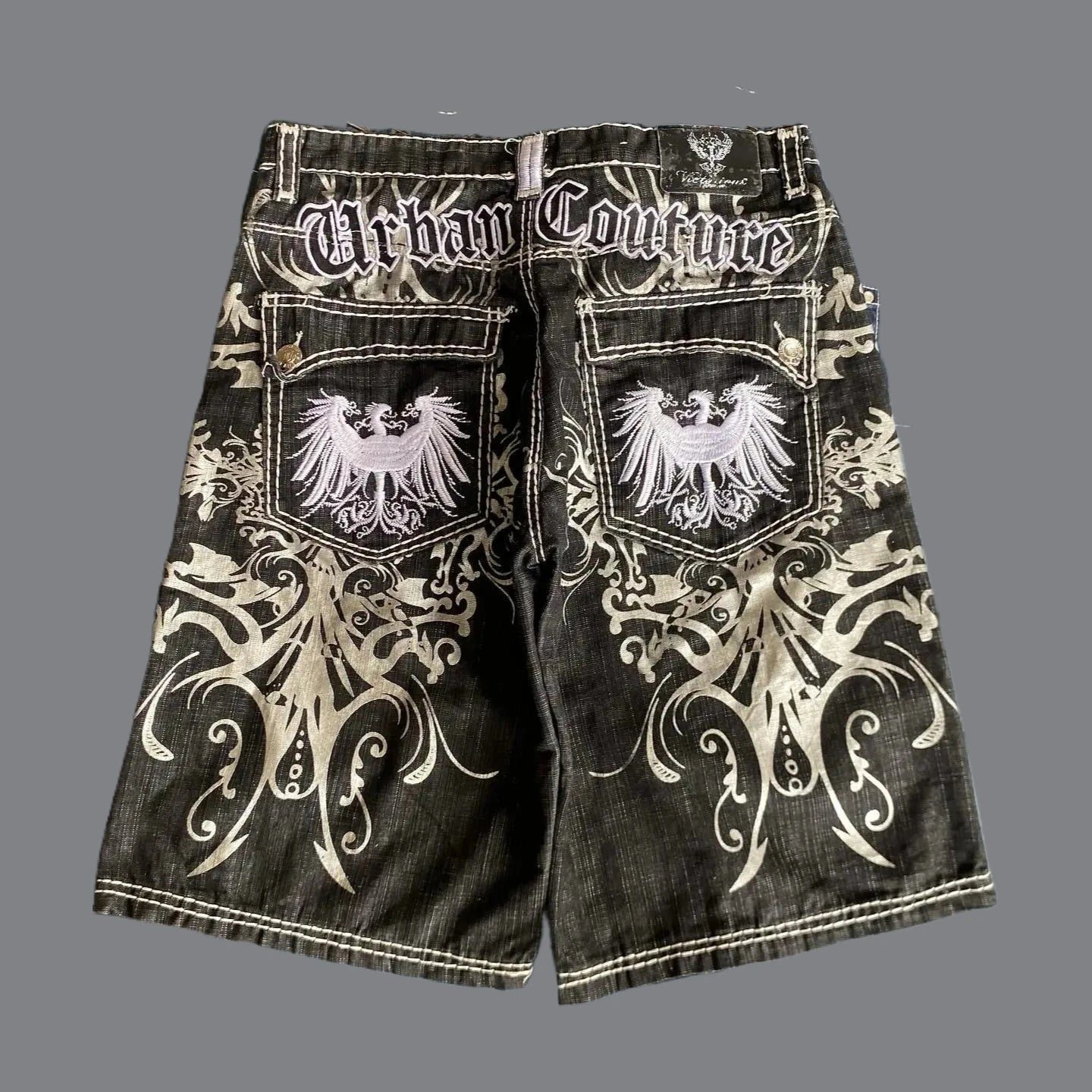 Streetwear Denim Shorts Mens Embroidery American Hip Hop Printed Loose Shorts Gothic Retro Harajuku Fashion Y2K New Shorts