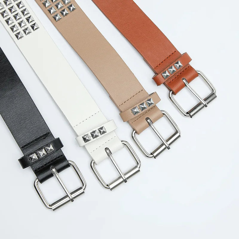 New Fashion Rivet Belt Men and Women's Studded Belt Punk Goth Rock With Pin Buckle PU Leather Waistband Jeans Y2K Accessories