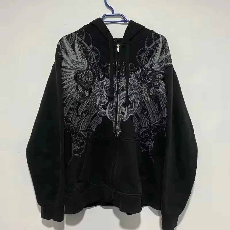 Harajuku Plum Tree Embroidered Oversized Pink Zipper Hoodies For Men and Women Y2K New Gothic Fashion Retro Street Sweatshirts
