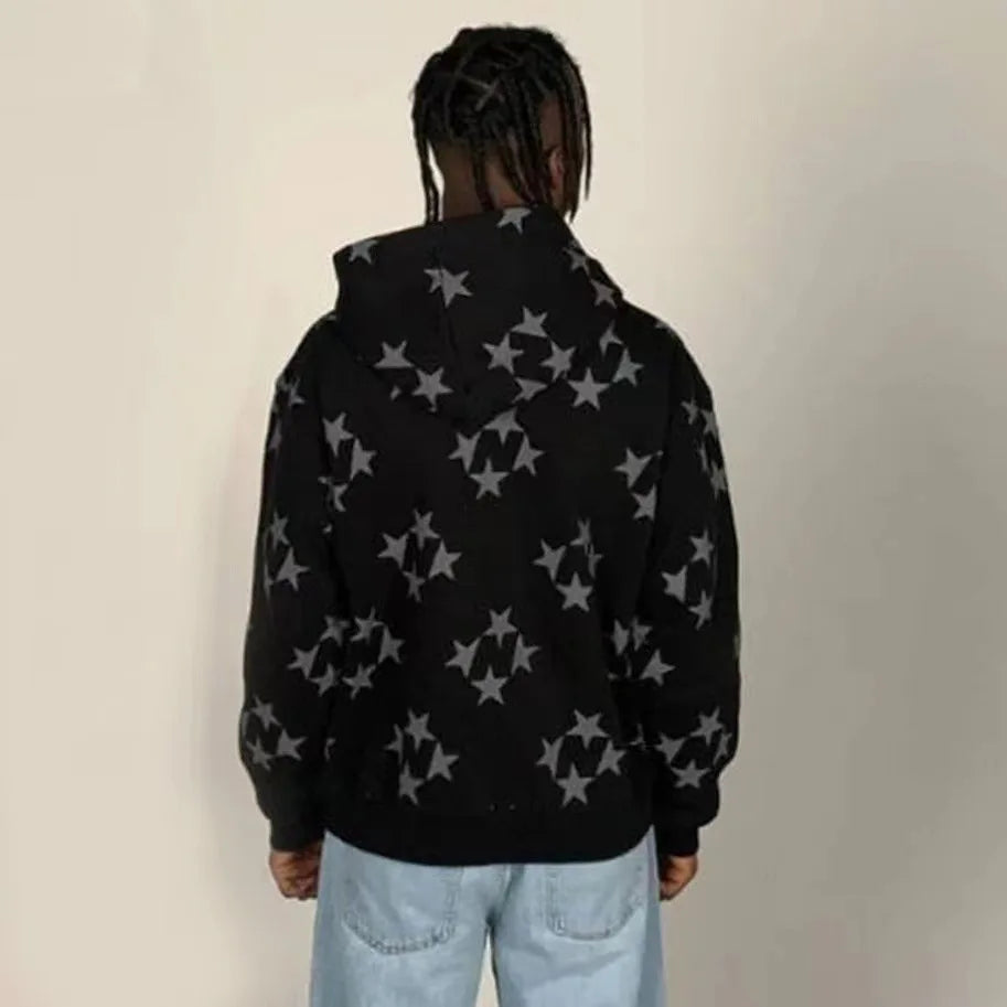 Y2K Hoodies Women Harajuku Star Print Loose Sweatshirt Trousers Hip Hop Punk Long Sleeve Pocket Men Tops Sweatpant Streetwear