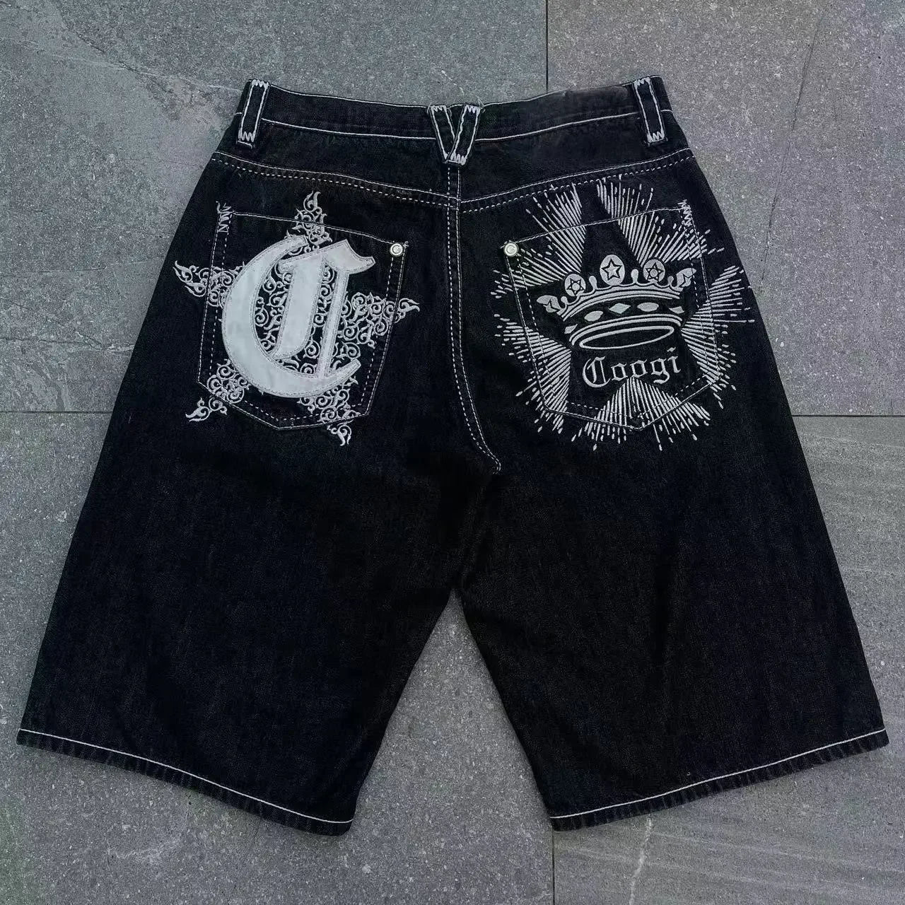 Streetwear Denim Shorts Mens Embroidery American Hip Hop Printed Loose Shorts Gothic Retro Harajuku Fashion Y2K New Shorts