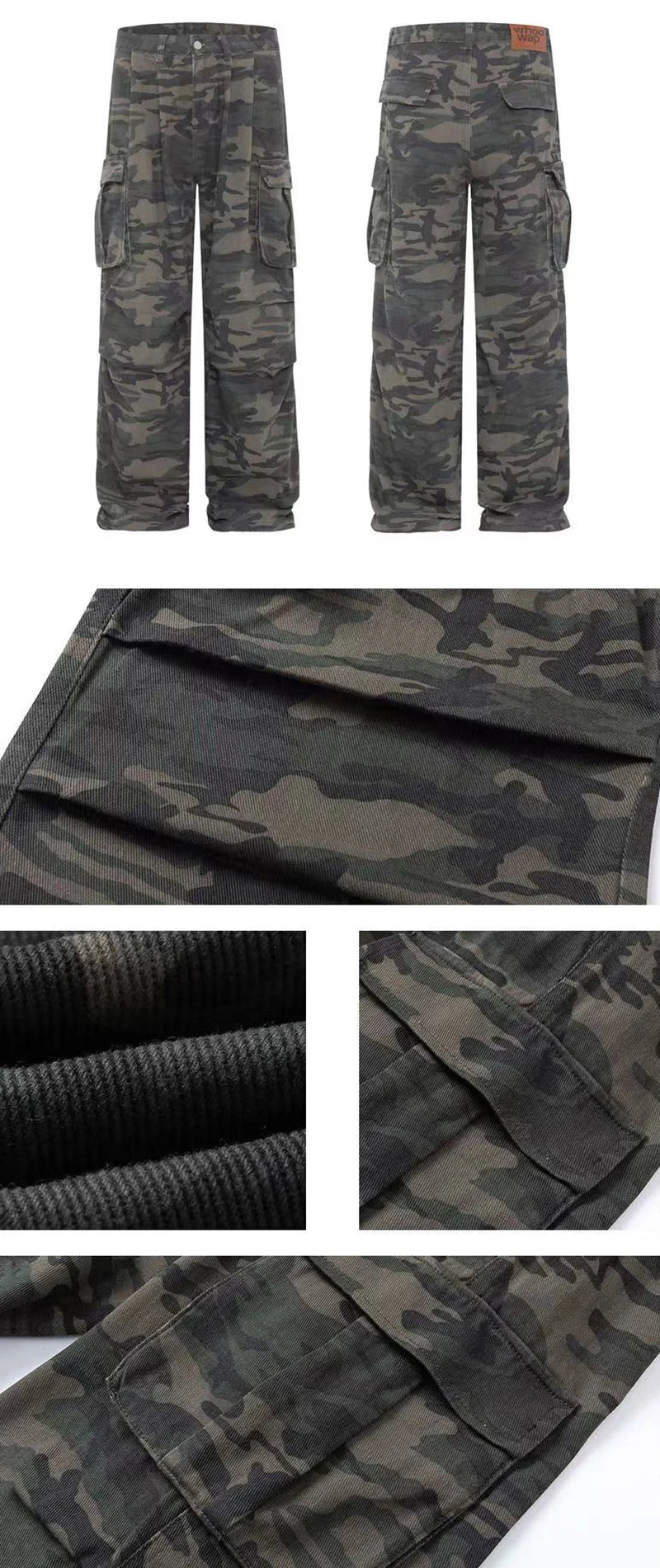 Y2K American Retro Camo Cargo Pants Female High Waist Oversized Pockets Wide Leg Pants Bf Hip Hop Streetwear Straight Trousers