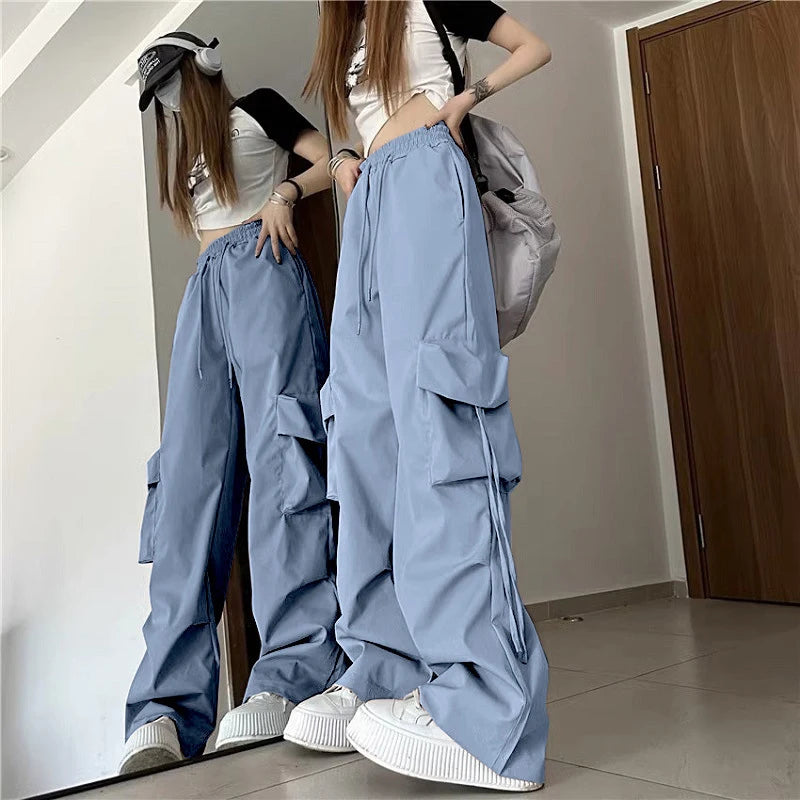 American Women's Overalls Retro Quick Drying Summer High Straight Wide Leg Streamers Loose Casual Floor Length Trousers Trend