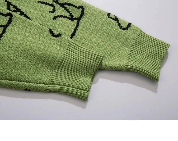 Men Streetwear Cartoon Dinosaur Sweater Hip-hop Loose Fit Round Neck Knitwear All-over Print Pullover Casual Sweater Men Women
