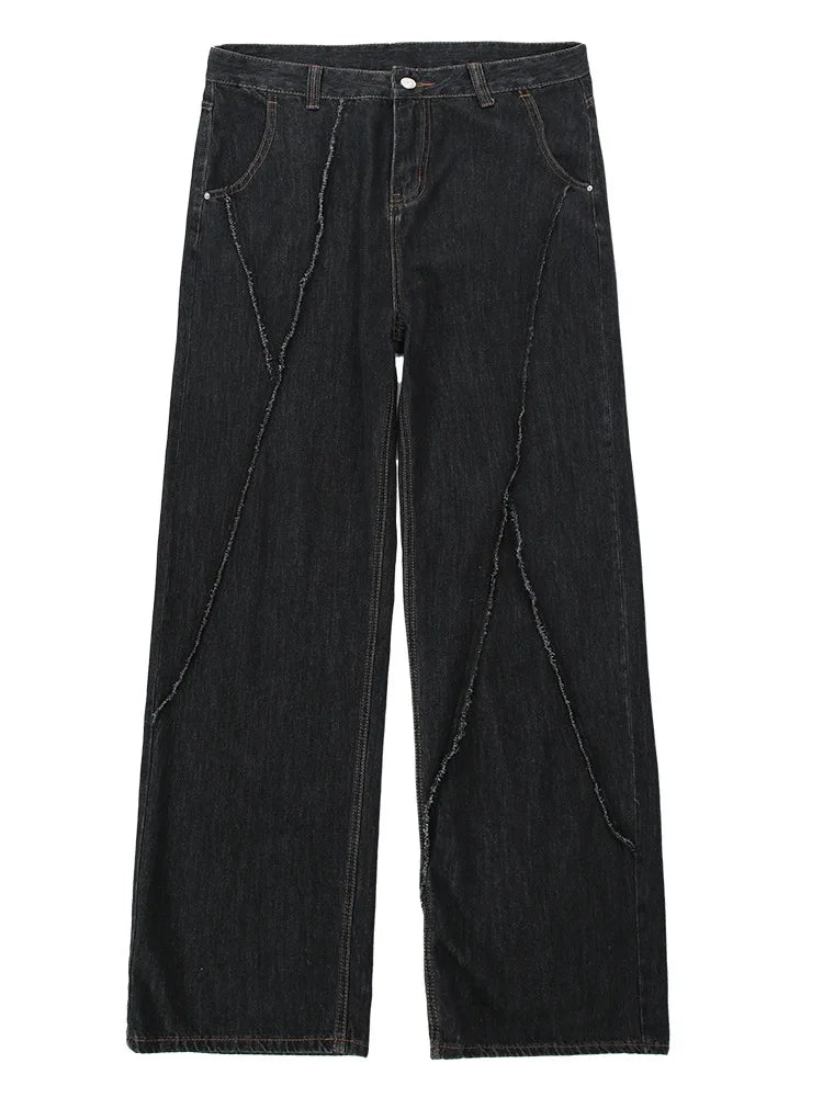 2025 Men HipHop Distressed Jeans Pants Men Ripped Patchwork Denim Pants Male Oversized Loose Casual Streetwear Wide Leg Trousers
