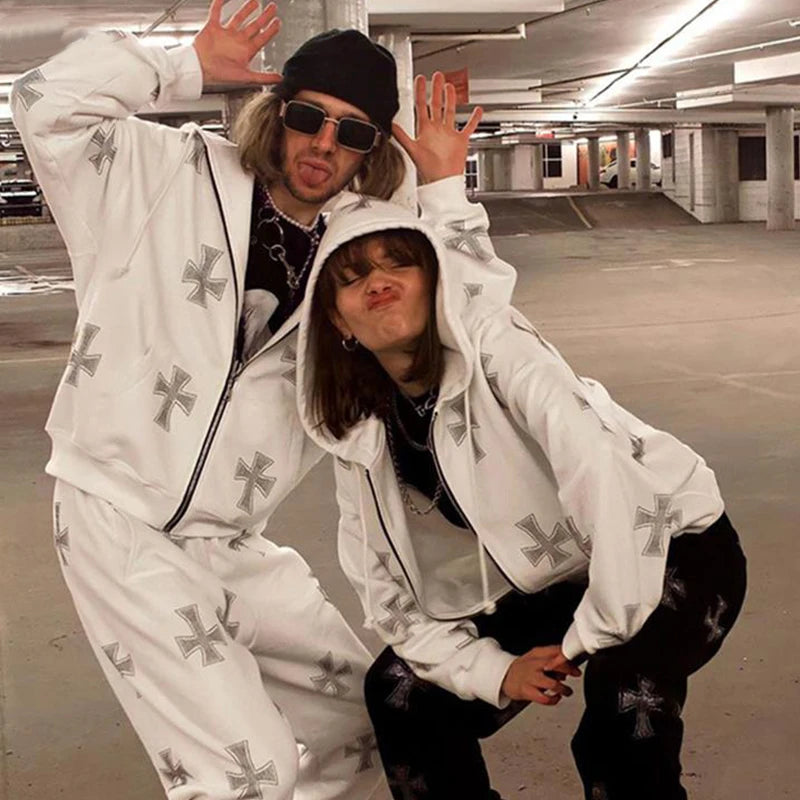 Rhinestone Full Zip Hoodie Goth Sweatshirt Pull Long Sleeve Black Hoodies Y2k Fashion Men's Women's Sport Jackets Coats New 2023