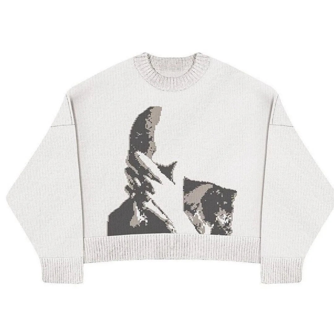 Casual Commuter Style Oversized round Neck Knitwear Women's Pullover Sweater Geometric Pattern Long Sleeve Comfortable Leisure