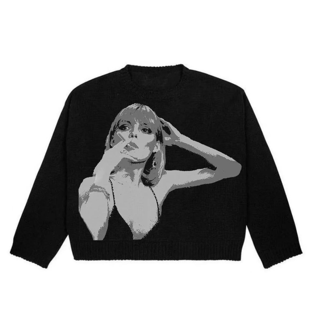 Casual Commuter Style Oversized round Neck Knitwear Women's Pullover Sweater Geometric Pattern Long Sleeve Comfortable Leisure