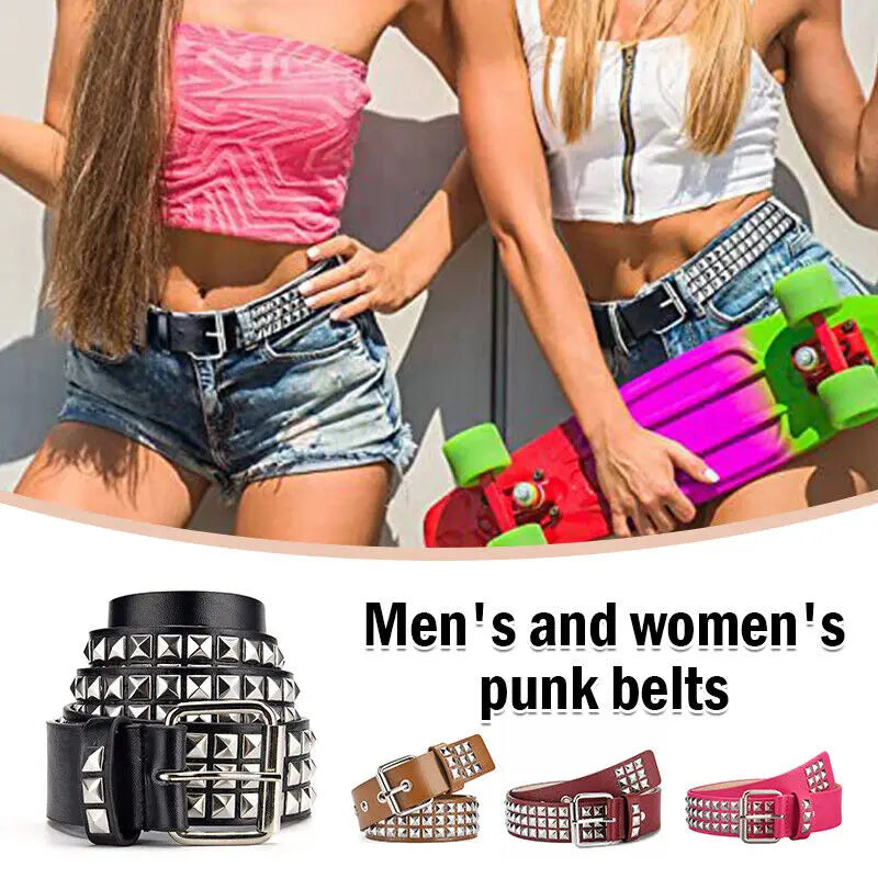 New Fashion Rivet Belt Men and Women's Studded Belt Punk Goth Rock With Pin Buckle PU Leather Waistband Jeans Y2K Accessories