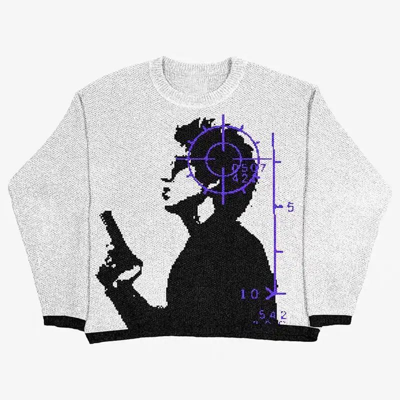 Y2k Women Aesthetic Y2k Clothes Top Portrait Black Streetwear Men Gothic Pullover Autumn Knitted Sweater Harajuku Cotton Sweater
