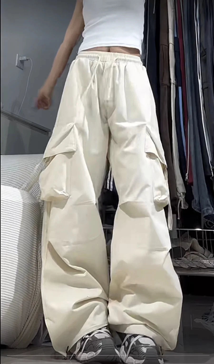 American Women's Overalls Retro Quick Drying Summer High Straight Wide Leg Streamers Loose Casual Floor Length Trousers Trend