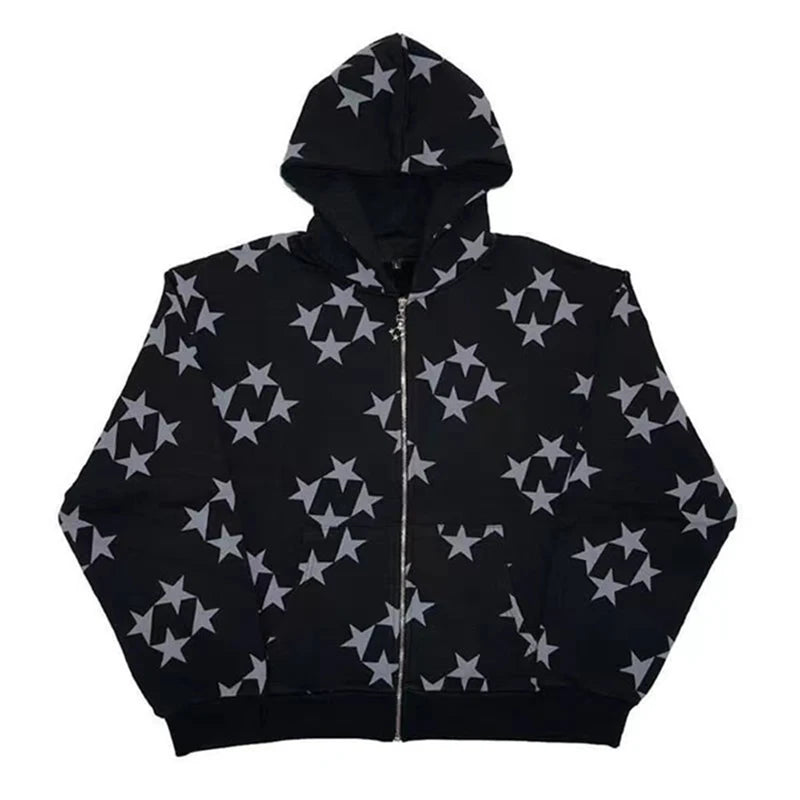 Y2K Hoodies Women Harajuku Star Print Loose Sweatshirt Trousers Hip Hop Punk Long Sleeve Pocket Men Tops Sweatpant Streetwear
